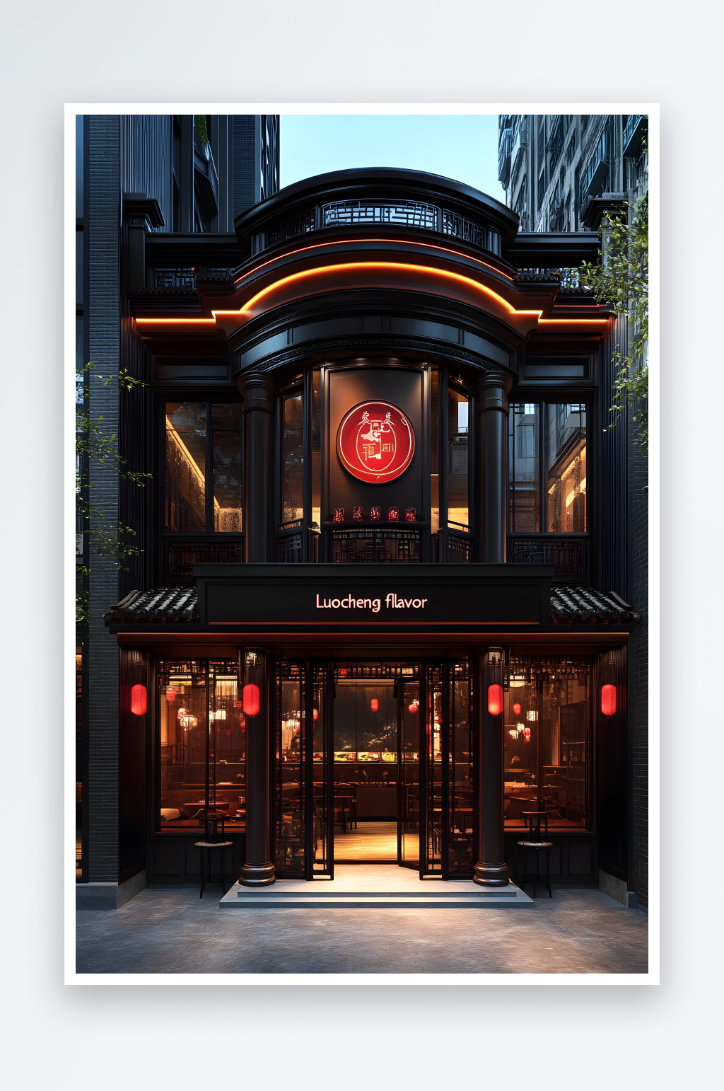 AI街道中式餐厅饭店餐饮门头摄影素材
