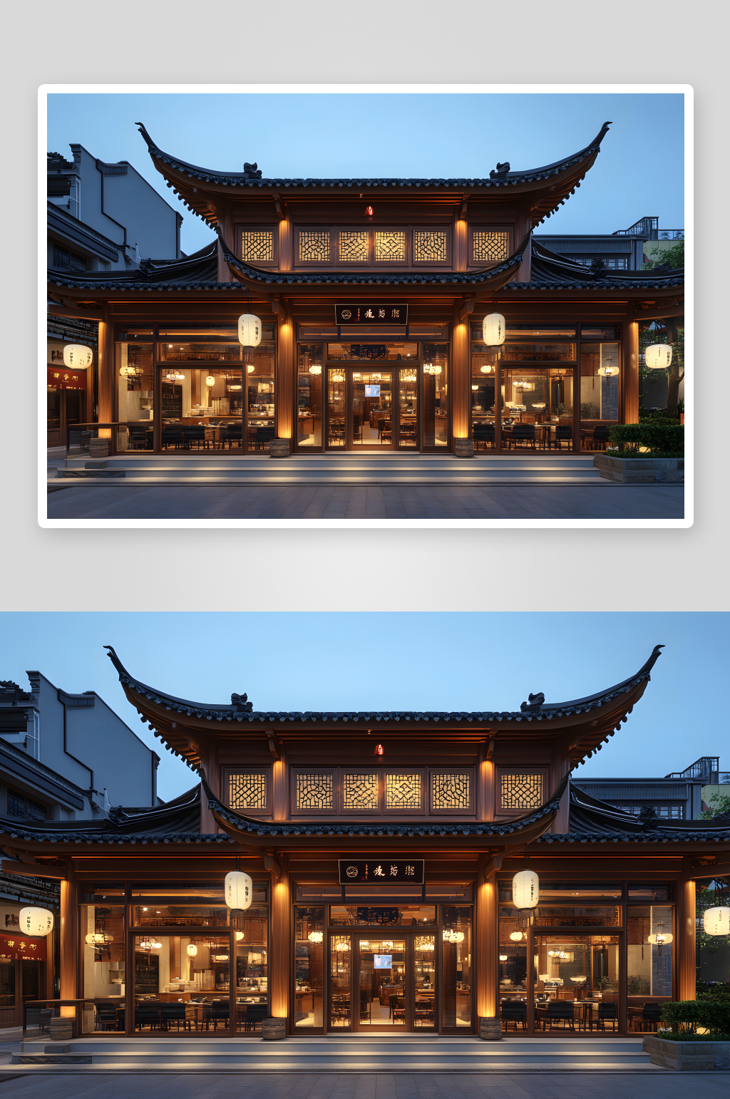 AI灯笼街道中式餐厅饭店餐饮门头摄影素材