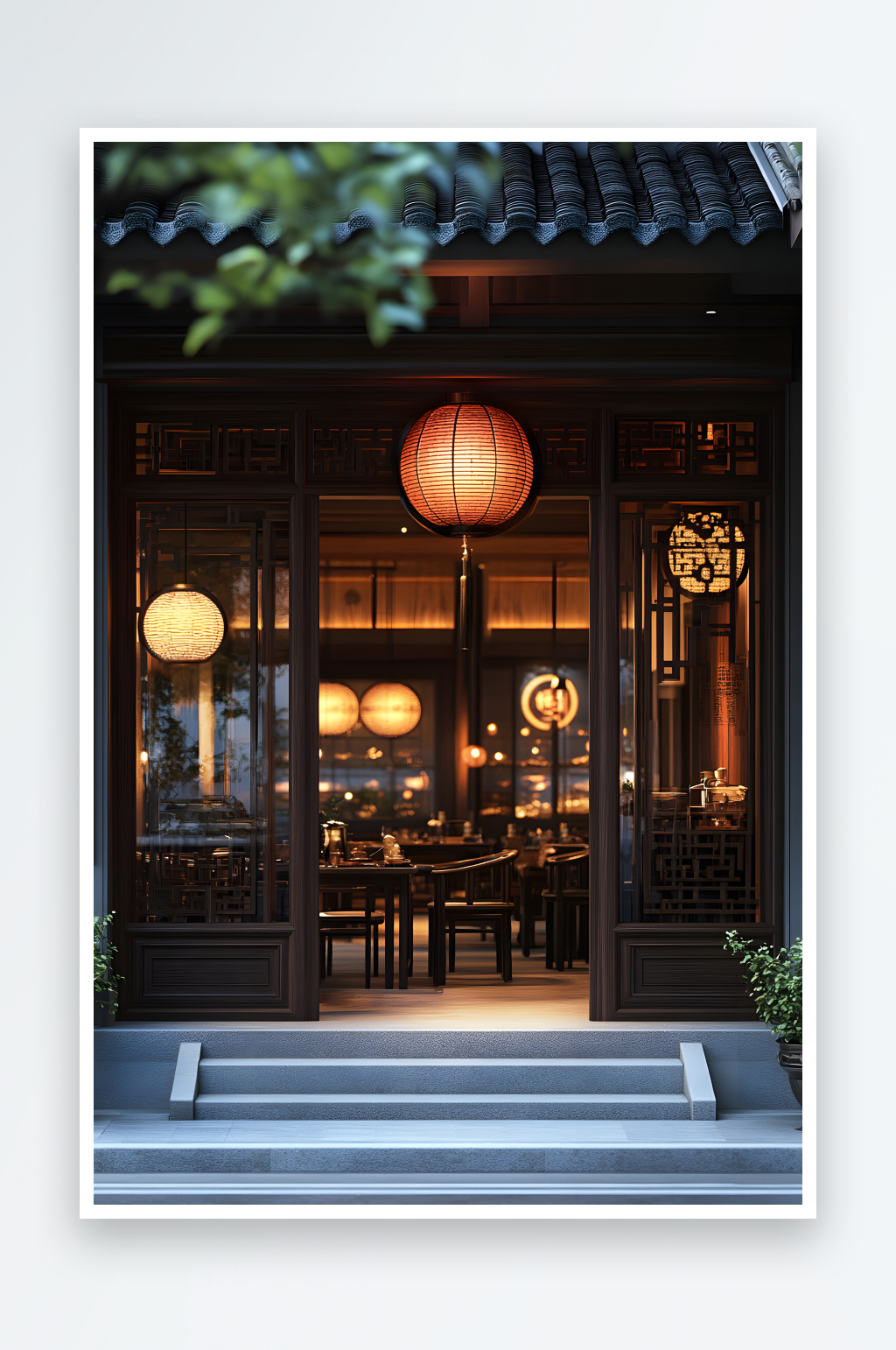 AI春节灯笼街道中式餐厅饭店餐饮门头摄影素材