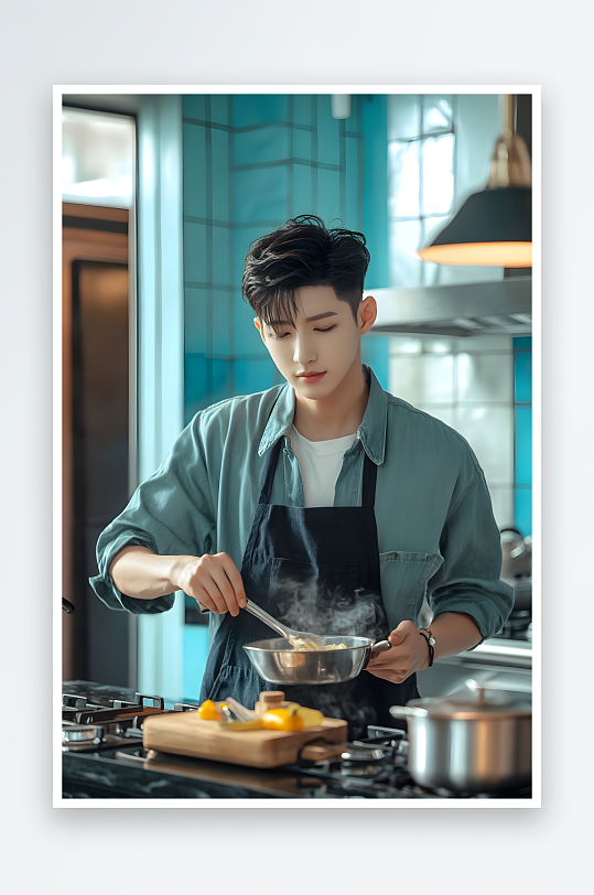 AI数字艺术厨房厨师做饭煮菜居家生活人物摄影-众图网