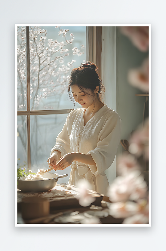 AI樱花l老人做饭煮菜厨师居家生活人物摄影-众图网