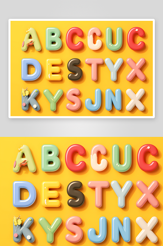 AI卡通24個英文字母字體藝術字元素
