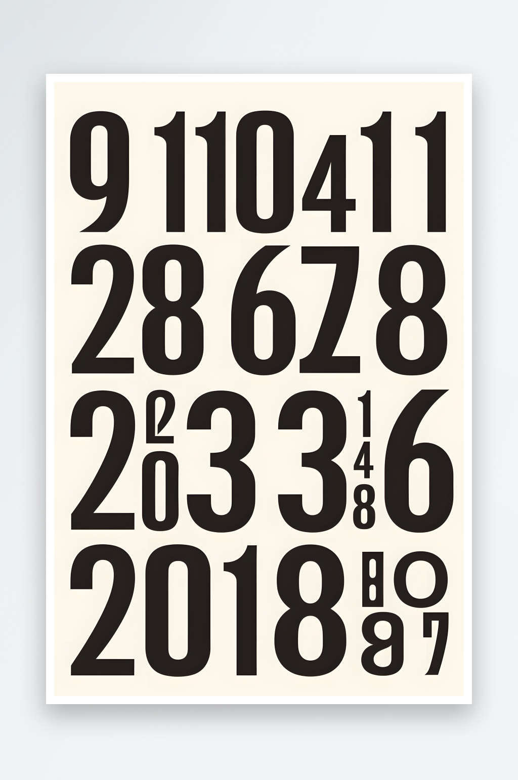AI黑白0至9阿拉伯数字字体艺术字素材