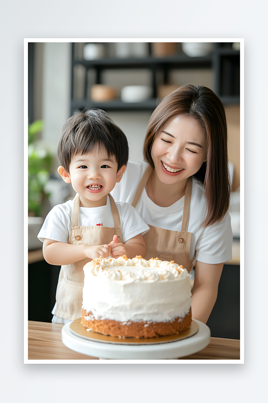 康乃馨母亲节母亲孩子生日亲子烘焙做蛋糕人物摄影图-众图网