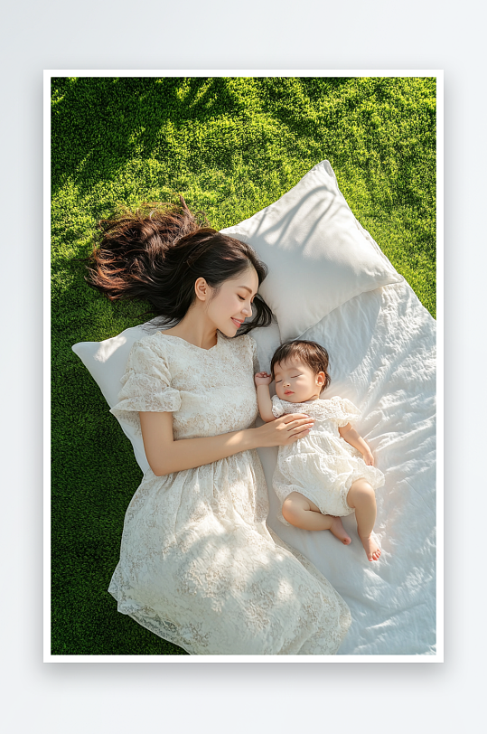 草地母亲节母亲孩子亲子家居人物摄影图-众图网