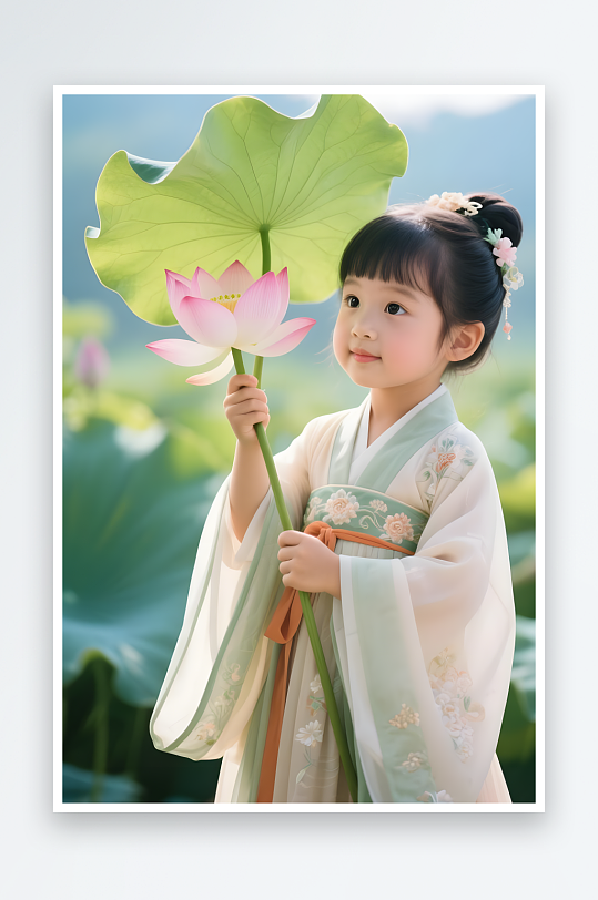 夏季西瓜油纸伞日常可爱秦汉汉服女孩摄影图-众图网