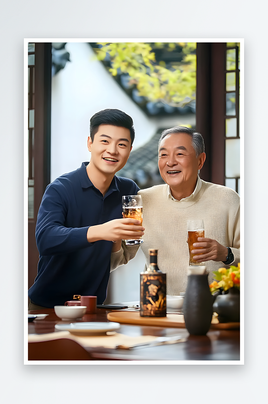 干杯喝酒父亲节年迈老人爸爸人物摄影图-众图网