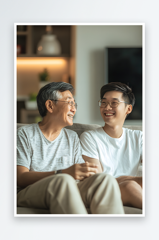 看報紙電視父親節(jié)年邁老人爸爸人物攝影圖
