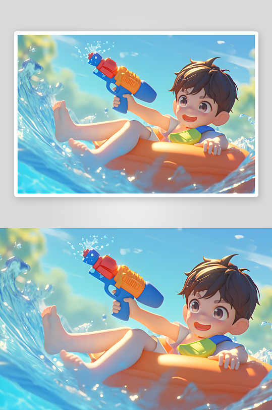 夏季游泳圈水槍3D立體游泳度假人物模型