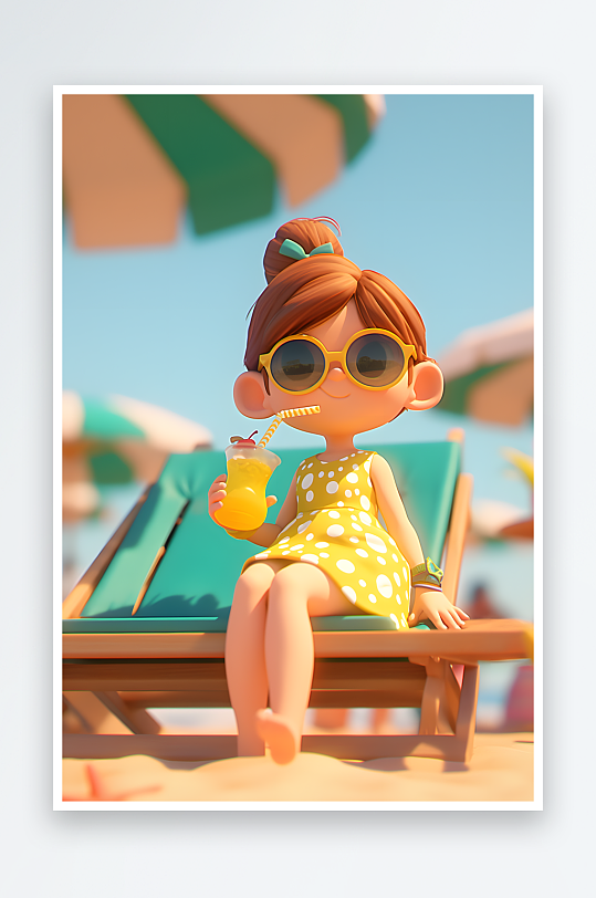 夏季大暑小暑夏至游泳海豚3D立体游泳度假卡通人物模型插画