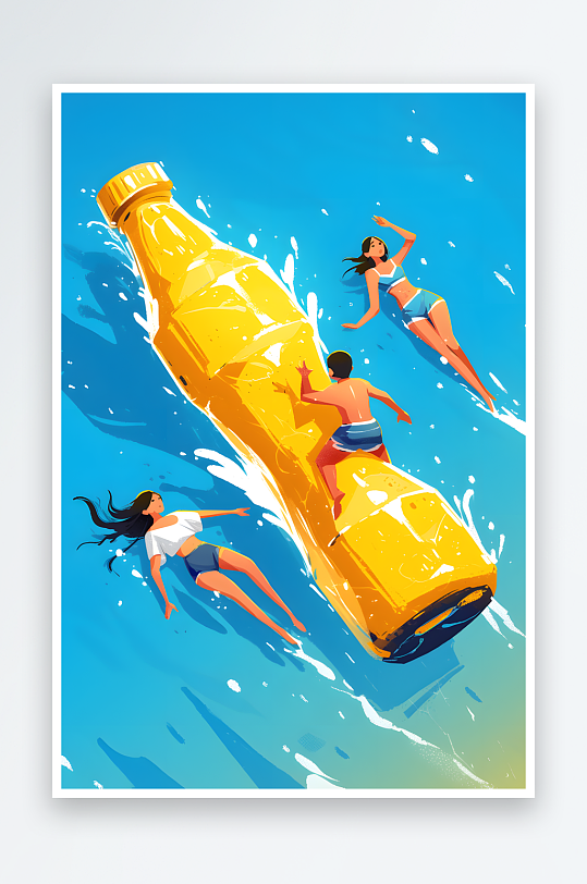 夏季大暑小暑夏至清凉海边创意啤酒冲浪啤酒节卡通人物插画-众图网
