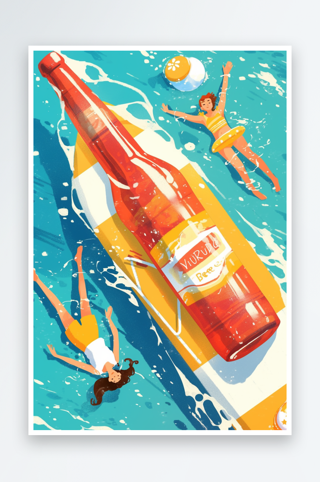 海滩夏季大暑小暑夏至创意啤酒冲浪啤酒节卡通人物插画素材