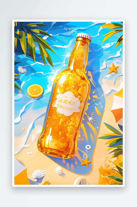 夏季清凉海边创意啤酒冲浪啤酒节插画-众图网