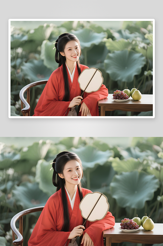 夏季油纸伞樱花唐宋清冷唯美汉服女生摄影图