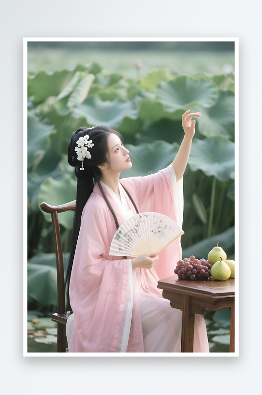 夏季美女油纸伞樱花唐宋清冷唯美汉服女生摄影图-众图网