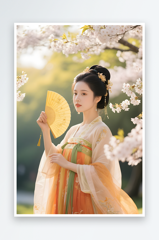 油纸伞樱花魏晋明朝清冷唯美汉服女生摄影图