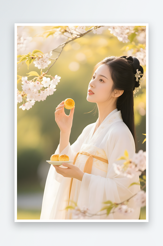 樱花明制明朝清冷唯美汉服女生摄影图-众图网