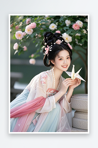 夏季油纸伞樱花唐宋清冷唯美汉服女生摄影图