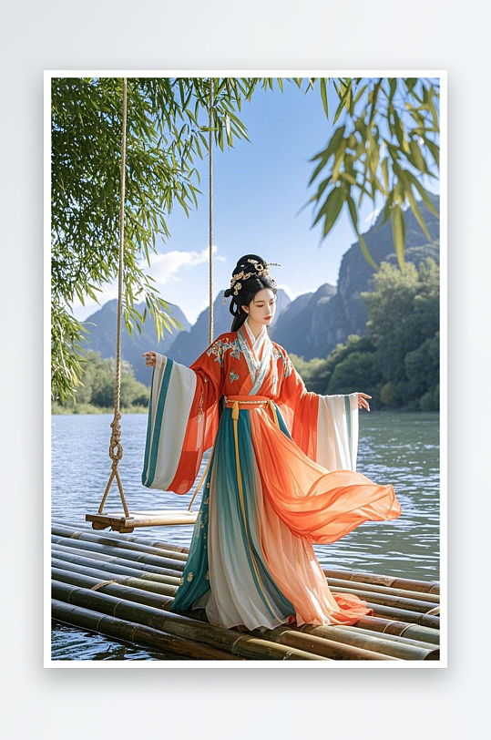 美女写真荷花清冷唯美汉服女生摄影图