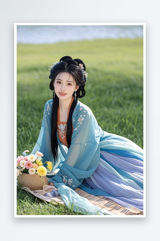 美女写真荷花清冷唯美汉服女生摄影图