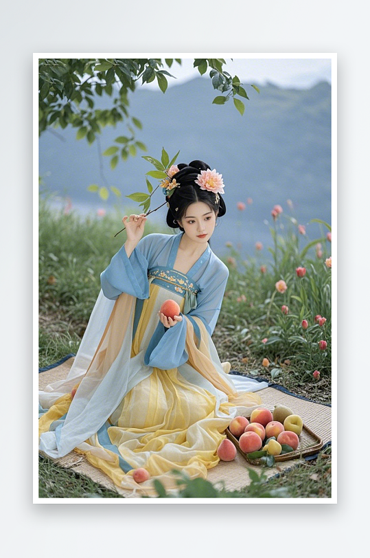 美女写真荷花清冷唯美汉服女生摄影图
