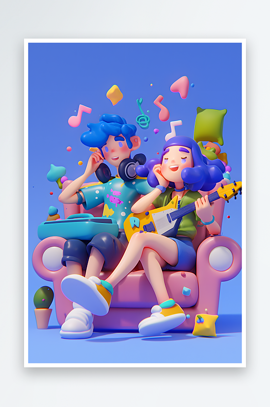 音乐节吉他3D摇滚乐队音乐节人物3D模-众图网