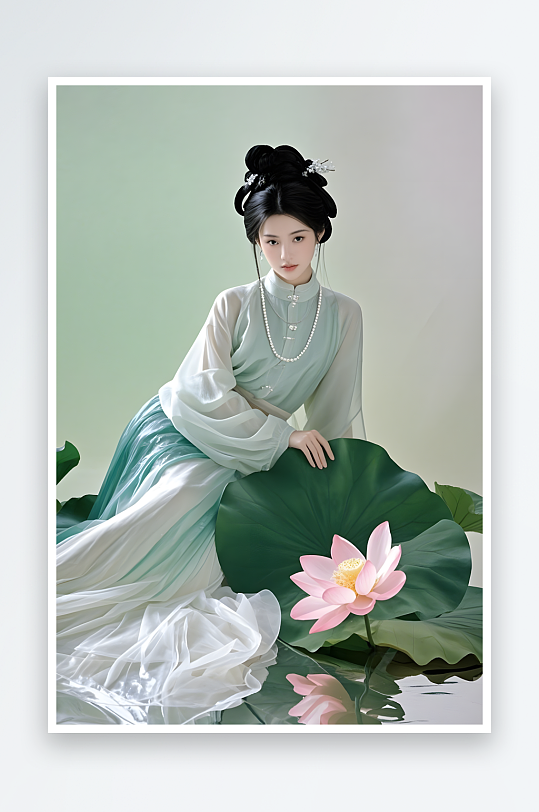 夏季荷花日常汉服古装女生医美人物摄影图-众图网