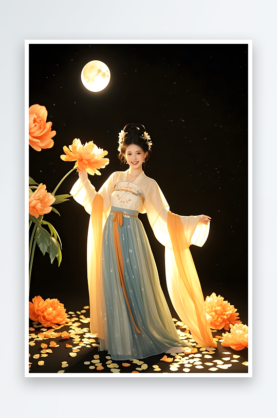 牡丹花日常汉服古装女生人物摄影图-众图网