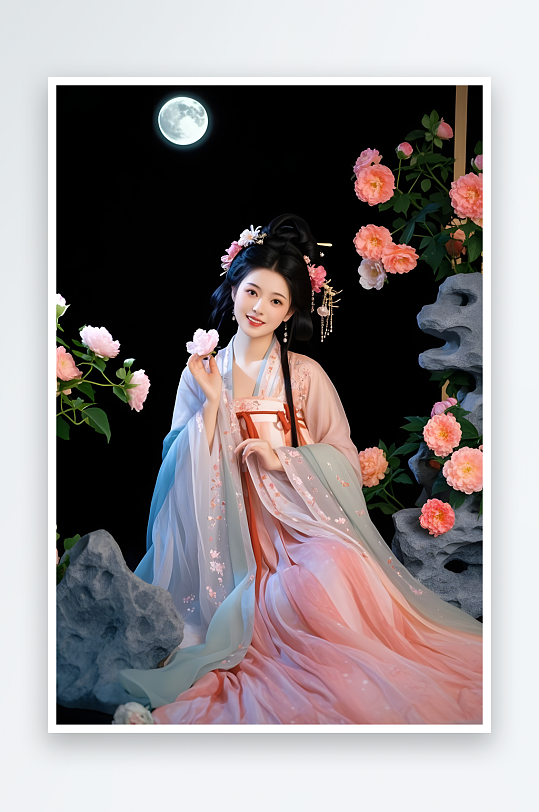 牡丹花日常汉服古装女生人物摄影图