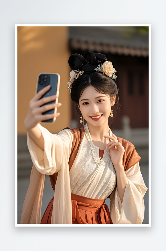 創(chuàng)意古代人直播自拍漢服熱梗休閑人物攝影圖