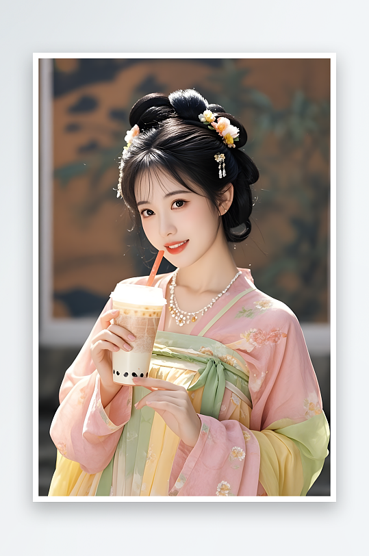 创意古代人打麻将汉服热梗休闲人物摄影图-众图网