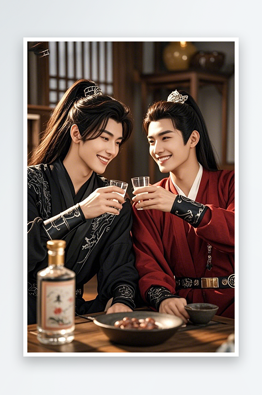 创意古代人喝酒汉服热梗休闲人物摄影图-众图网