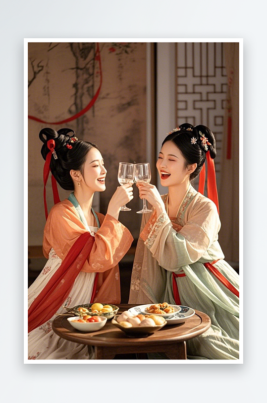 创意古代人喝酒汉服热梗休闲人物摄影图-众图网