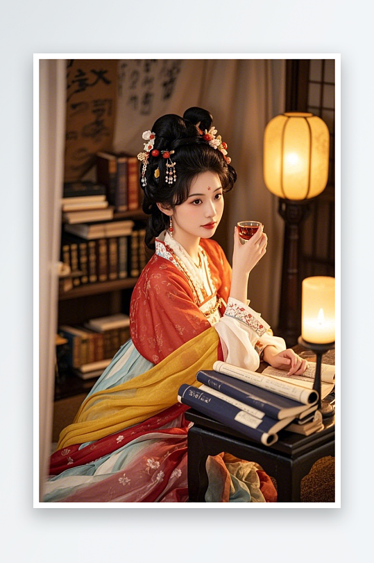 创意古代人喝酒汉服热梗休闲人物摄影图-众图网
