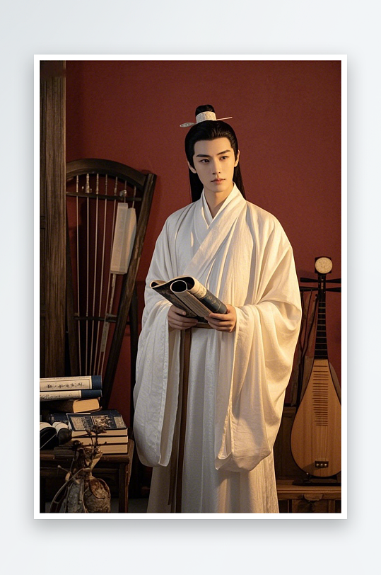 道袍圆领袍汉服古装男生人物摄影图-众图网