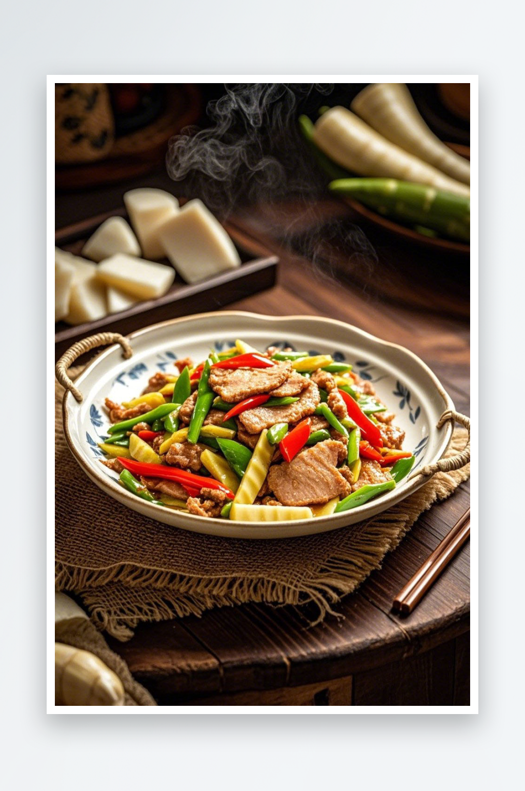 新鲜美食瘦肉炒笋春笋菜品高清摄影图素材