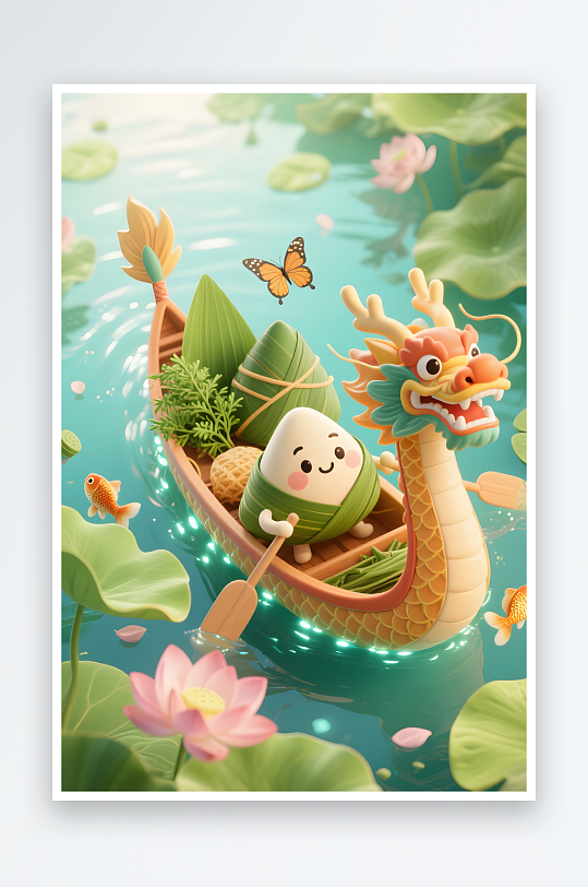 蒸可爱粽子端午节儿童吃粽子模型插画-众图网