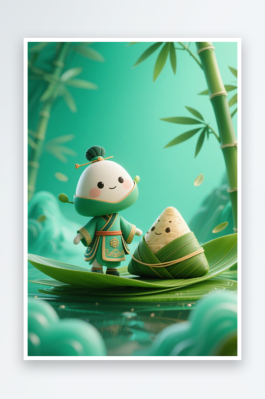 蒸可爱粽子端午节儿童吃粽子模型插画-众图网