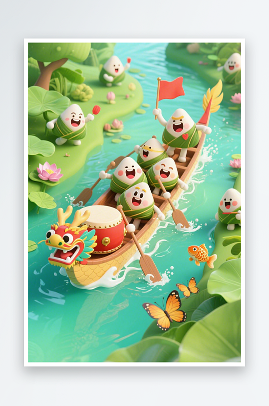 蒸可爱粽子端午节儿童吃粽子模型插画-众图网