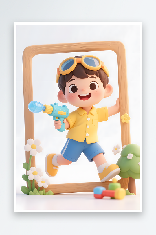 AI数字艺术六一儿童节小孩郊游相框模型插-众图网