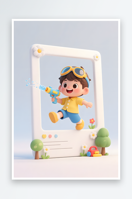 AI数字艺术六一儿童节小孩郊游相框模型插-众图网