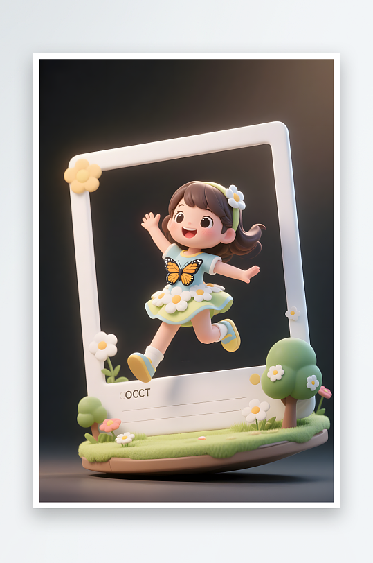 六一儿童节荡秋千小孩郊游相框模型插画-众图网