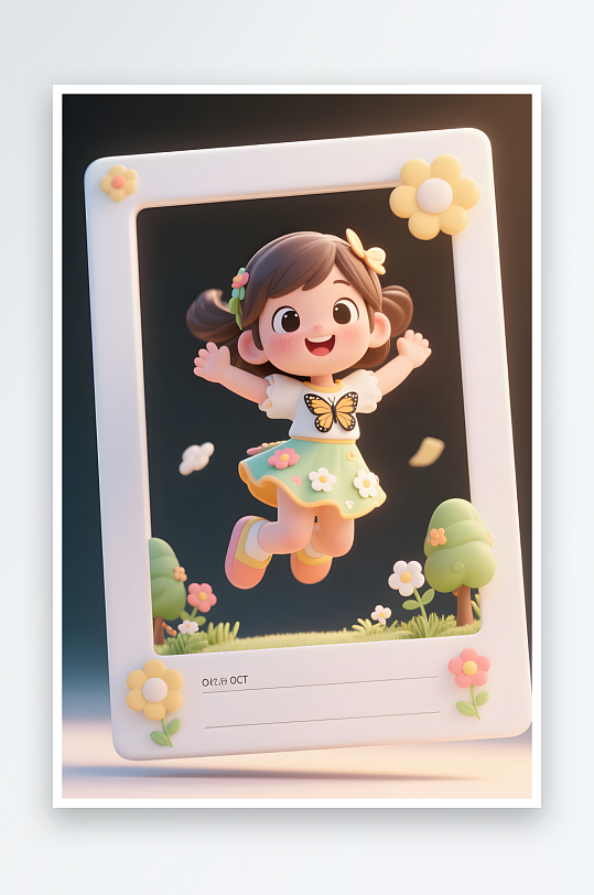 六一儿童节荡秋千小孩郊游相框模型插画-众图网