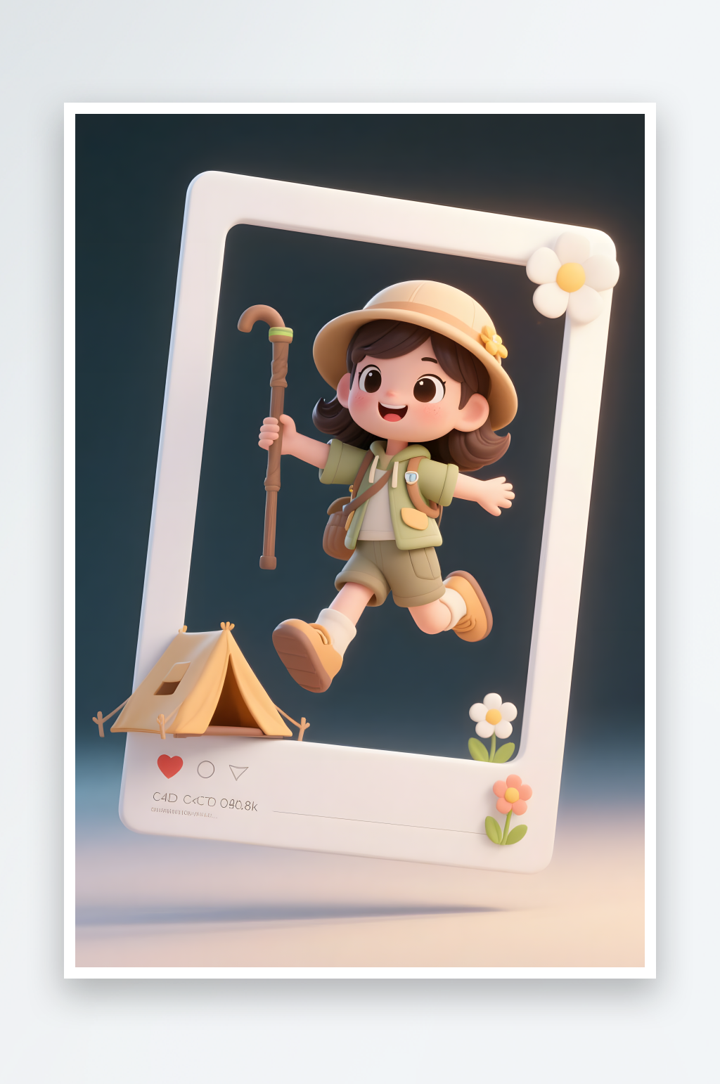 六一儿童节荡秋千小孩郊游相框模型插画素材