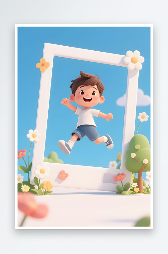 六一儿童节春游露小孩郊游相框模型插画-众图网