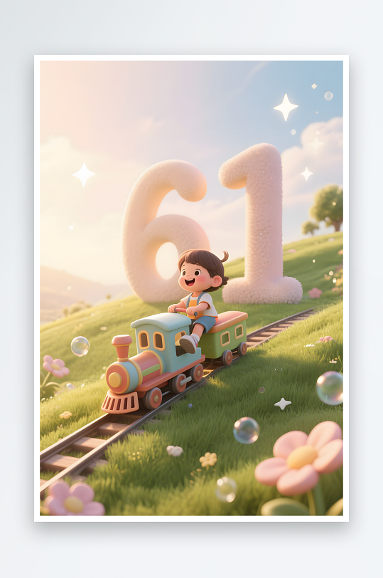 校园童心飞六一儿童节61立体模型插画-众图网