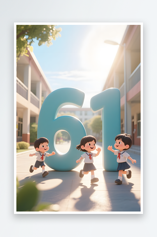 校园童心飞六一儿童节61立体模型插画-众图网