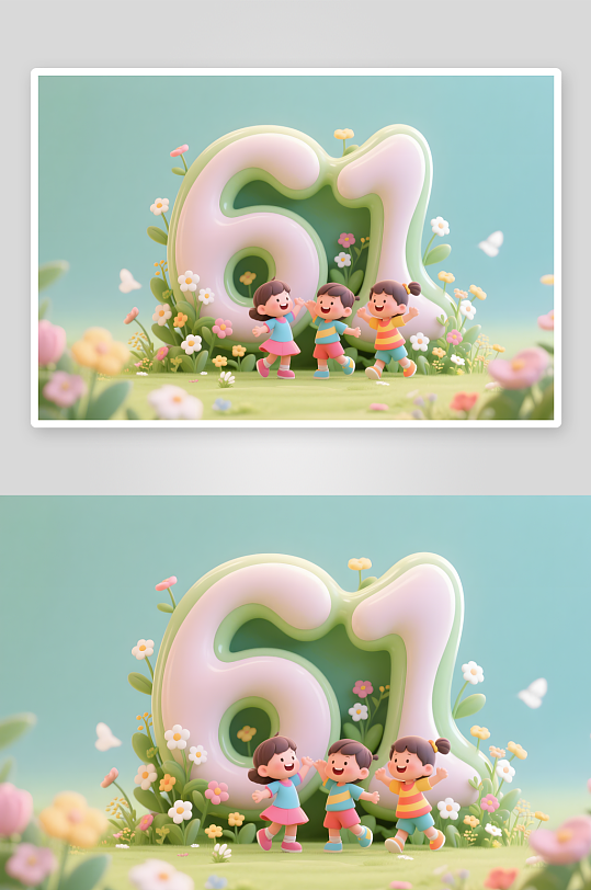 小朋友春游六一儿童节61立体模型插画-众图网