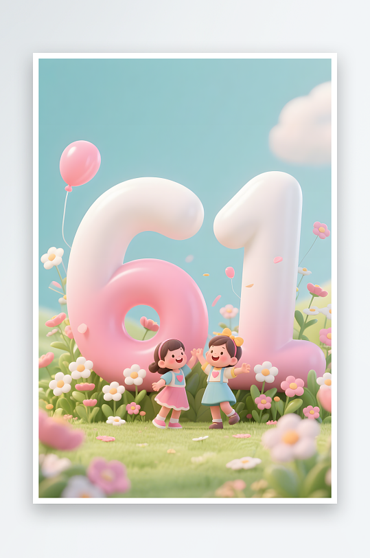 小朋友春游六一儿童节61立体模型插画-众图网