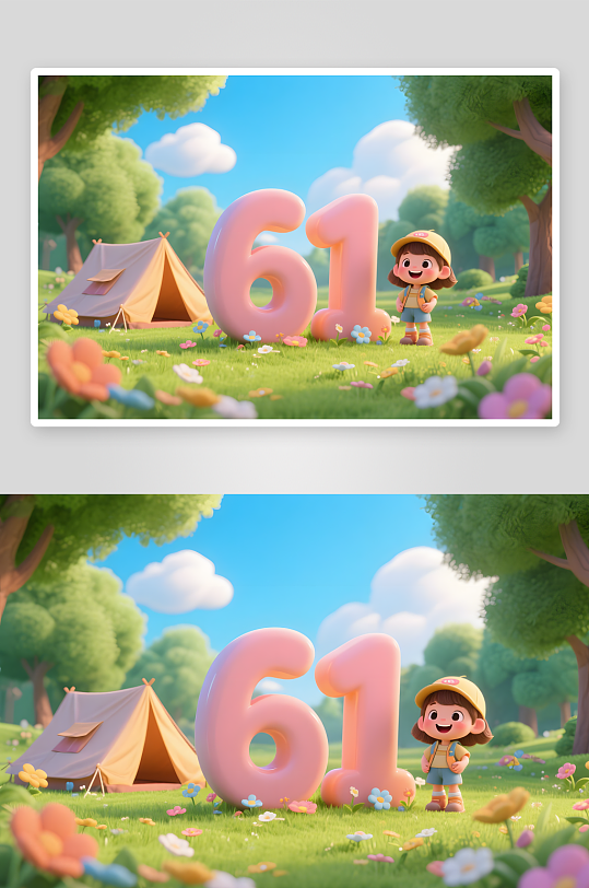 可爱卡通春游六一儿童节61立体模型插画-众图网